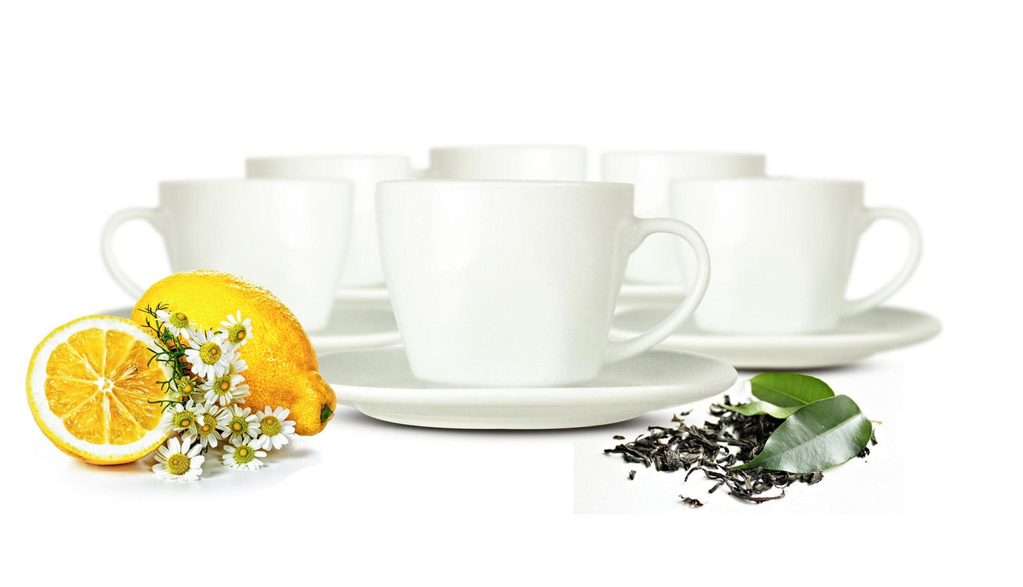 6 Cappuccino Tassen 210ml mit Unterteller aus Porzellan Kaffeetassen Teetassen