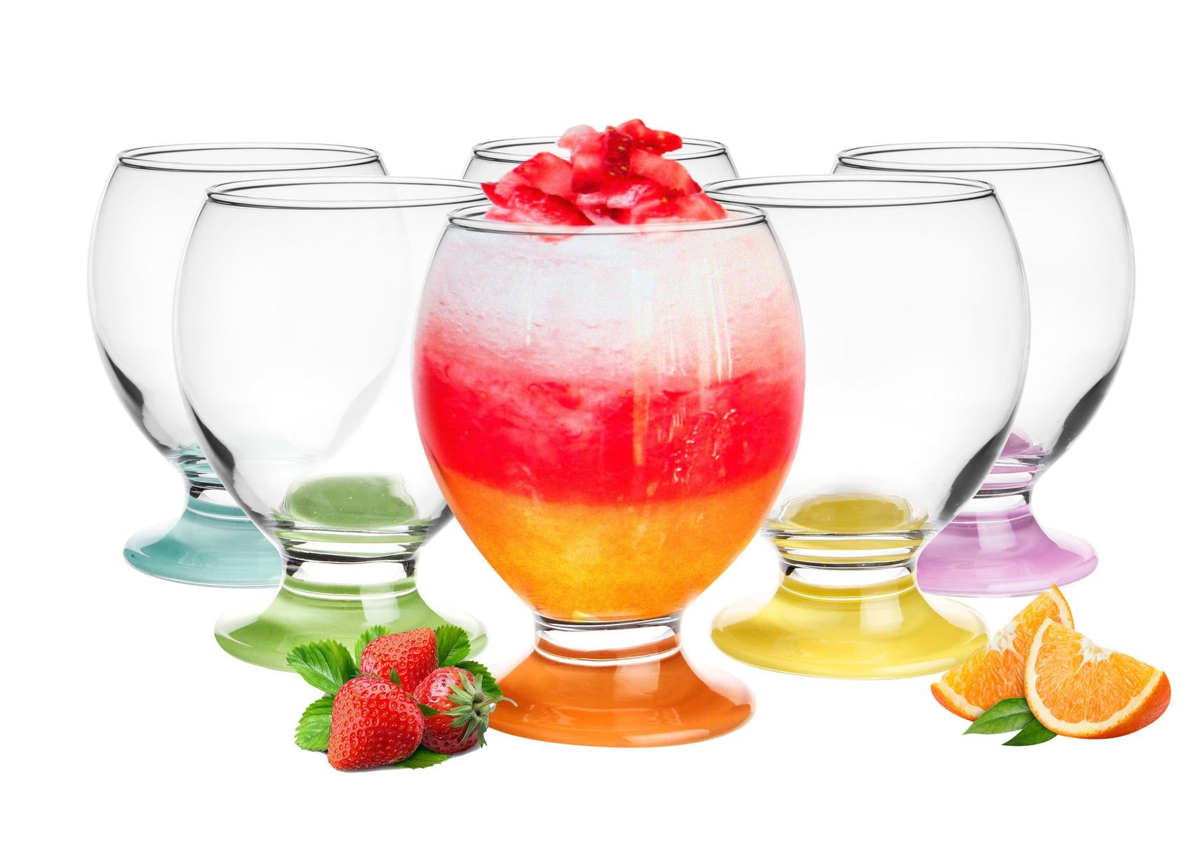 6 Trinkgläser mit buntem Fuß 280ml, Wassergläser, Saftgläser, Softdrin