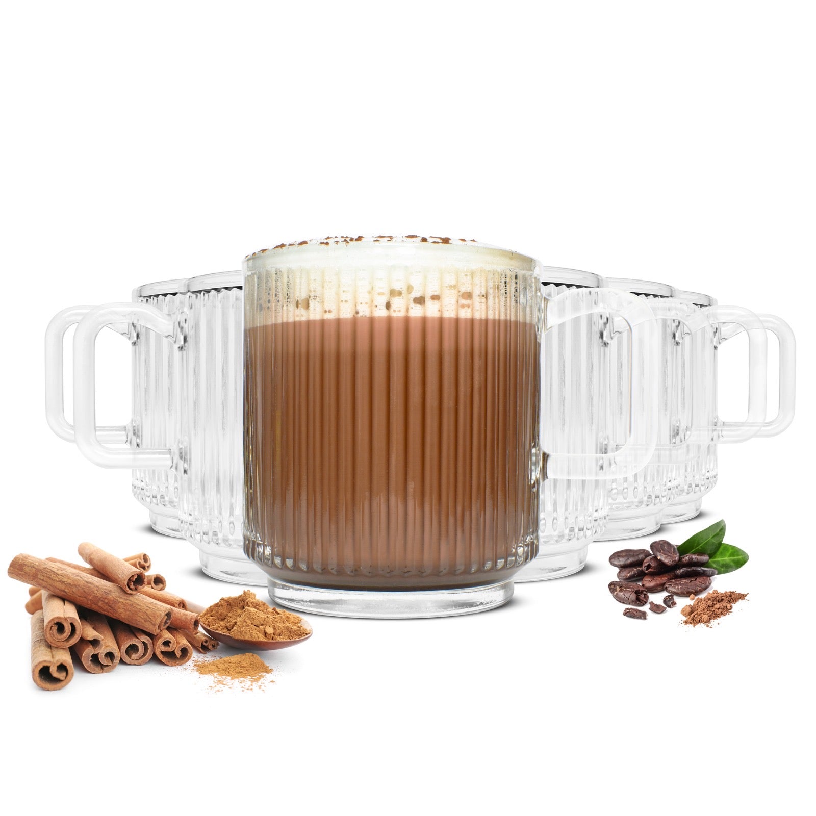 6x Kaffeegläser Teegläser 360 ml Stapelbar mit Reliefstruktur Spülmasc