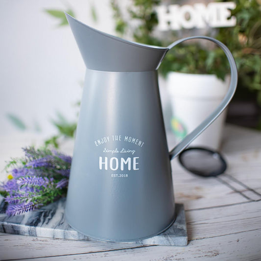 Gießkanne Grau aus Blech Wasserkanne Schnabelkanne Metallkanne Garten
