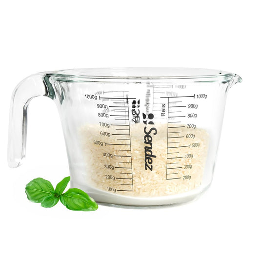 Messbecher 1L mit Henkel aus Borosikatglass Messkanne Dosierhilfe Literbecher Küchenhelfer Messbehälter