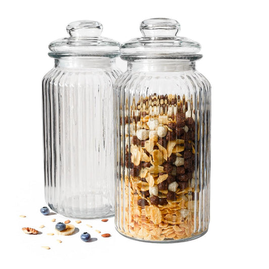 2x Vorratsgläser 1,5L mit Deckel Bonbonglas Vorratsgefäß Glasbehälter Aufbewahrungsglas Keksdose Vorratsglas