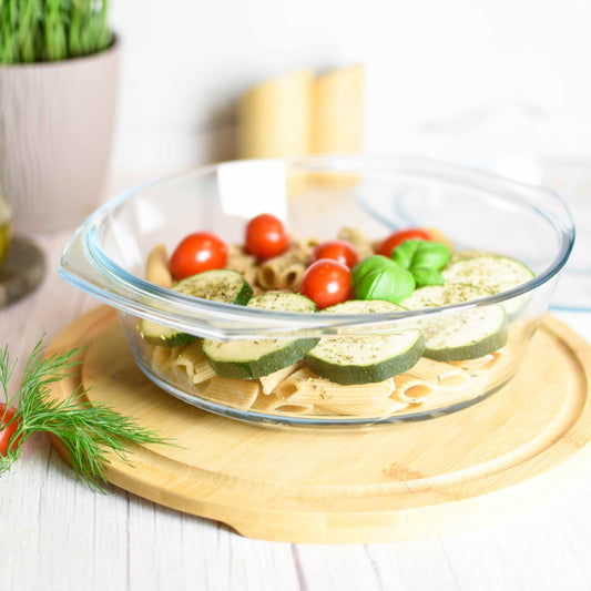 Runde Auflaufform Glas 2,8L mit Deckel Borosilikat Ofenform Glasbräter Backform