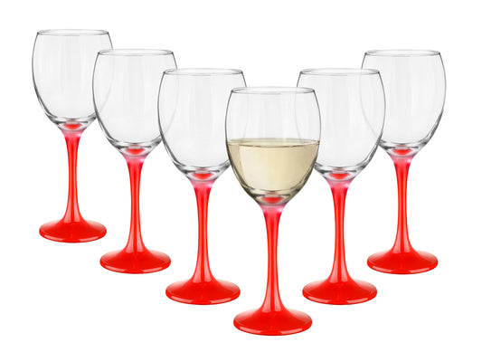 6 Weingläser 300ml mit rotem Stiel Weinglas Weißweingläser Rotweingläser Weinkelche
