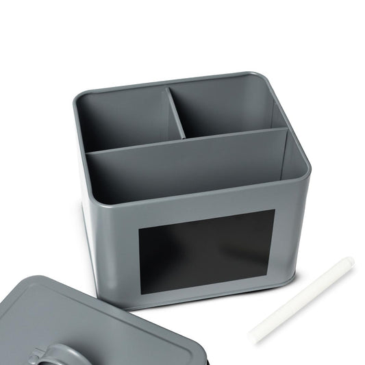 Teedose Metall Aufbewahrungsbox 3 Fächer mit Deckel & Stift Snack Organizer Grau