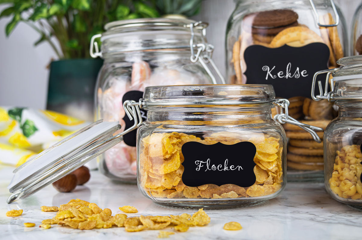 Ensemble de 6 bocaux de conservation 2x1,5L 2x1L 2x500ml avec couvercle pivotant, champ de table, bocal de conservation, pot de conservation