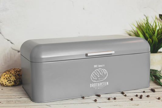 Großer Brotkasten aus Metall mit Klappdeckel im Retro Look Rollbrotkasten Brotbehälter Brotbox Grau