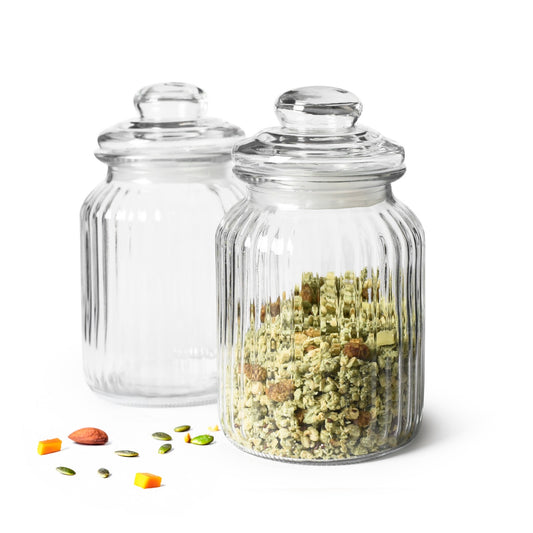 2 Vorratsgläser 1,1L mit Deckel Bonbonglas Vorratsgefäß Glasbehälter Aufbewahrungsglas Keksdose Vorratsgläser