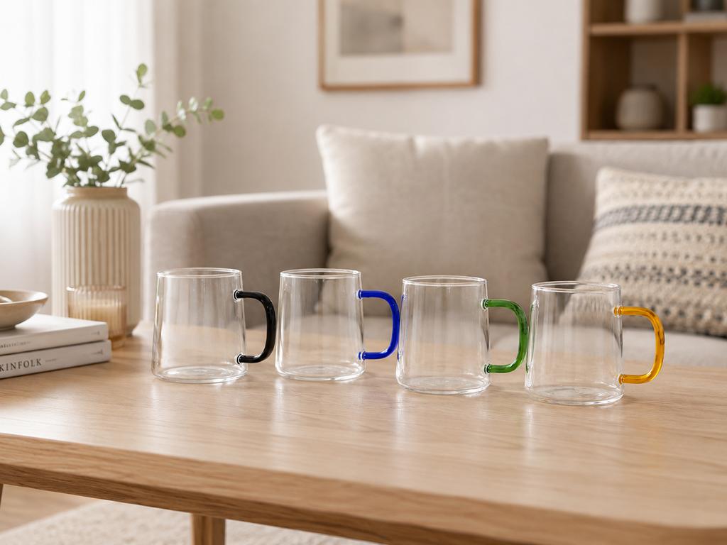 4er Set Glastassen 290 ml Borosilikatglas Kaffeetasse Teegläser Bunt