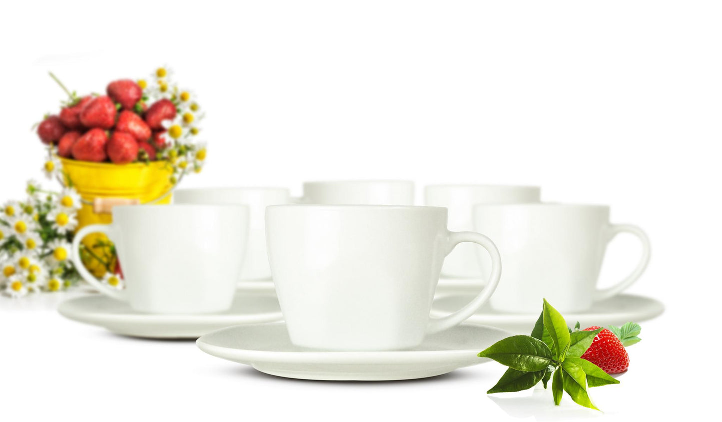 6 Cappuccino Tassen 210ml mit Unterteller aus Porzellan Kaffeetassen Teetassen