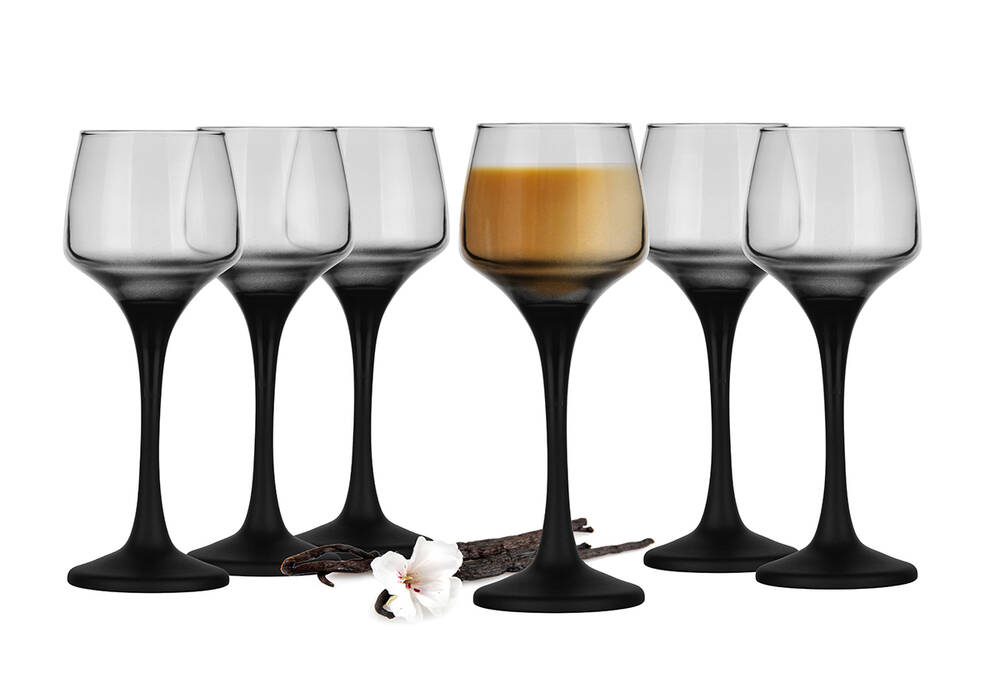 6 Likörgläser 75ml mit schwarzem Stiel Schnapsgläser Tequilagläser Sch