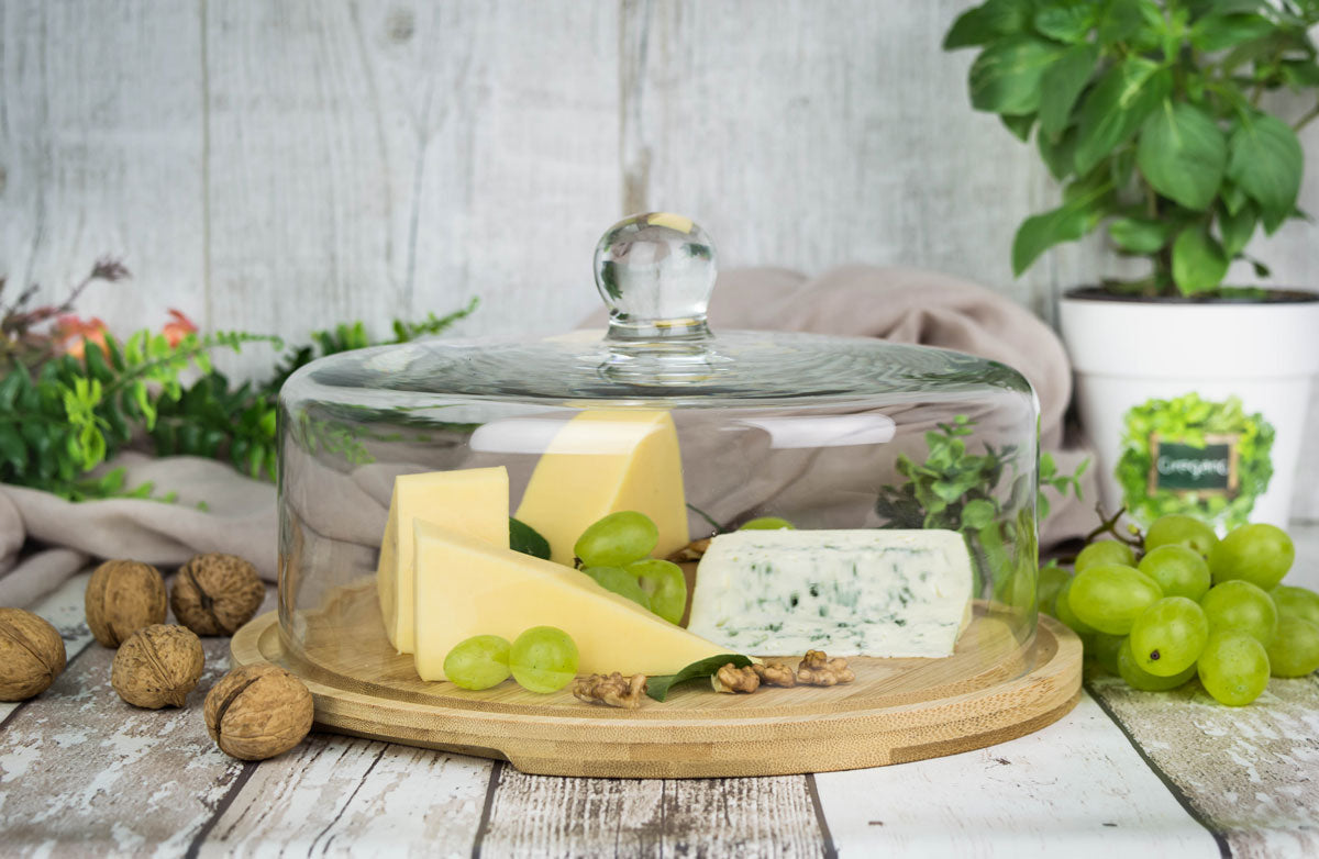 Dôme à fromage avec planche à découper Dôme en verre de 28 cm Dôme en verre Dôme à gâteau Fabriqué en UE