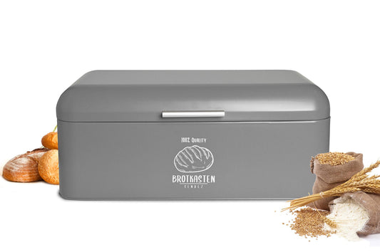Großer Brotkasten aus Metall mit Klappdeckel im Retro Look Rollbrotkasten Brotbehälter Brotbox Grau