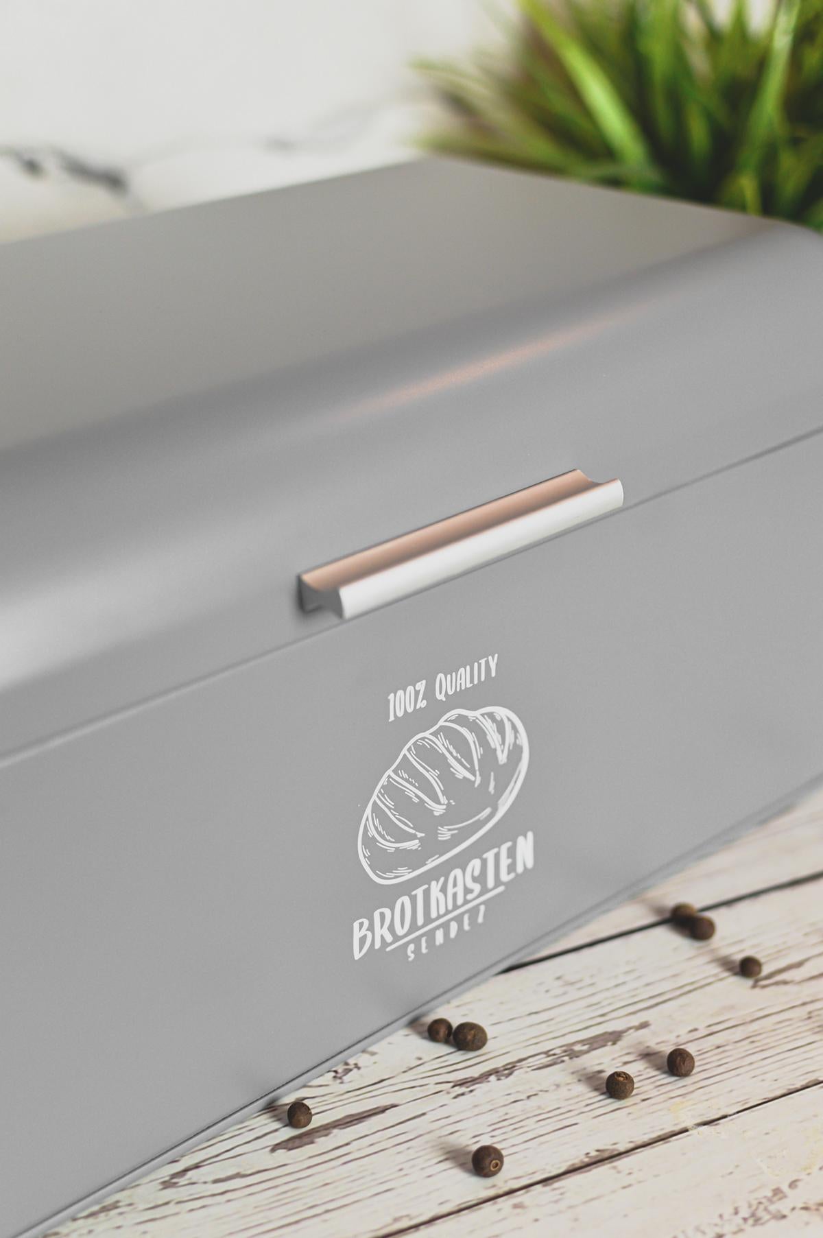 Großer Brotkasten aus Metall mit Klappdeckel im Retro Look  Rollbrotkasten Brotbehälter Brotbox Grau