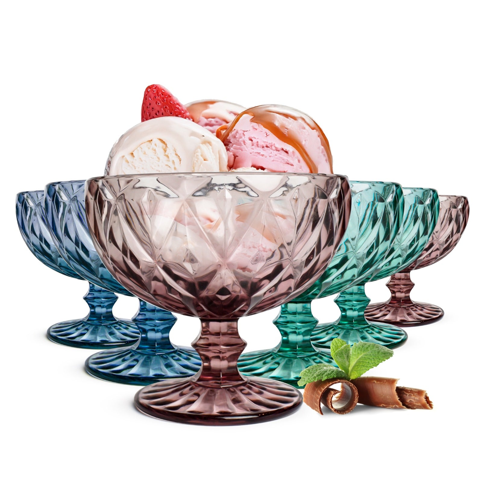 6 bunte Eisbecher 300ml Eisgläser Dessertgläser Cocktailgläser Martini