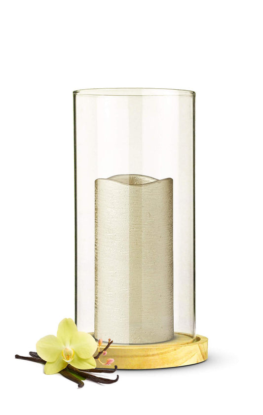 Lantern glass cylinder with wooden plate candle holder table decoration candlestick lantern