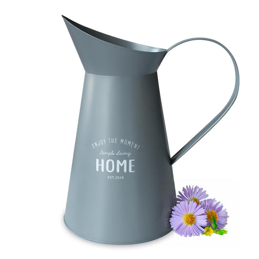 Gießkanne Grau aus Blech Wasserkanne Schnabelkanne Metallkanne Garten