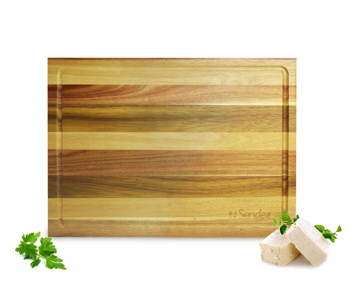 Large cutting board 40x30 made of acacia kitchen board breakfast board serving board with juice groove