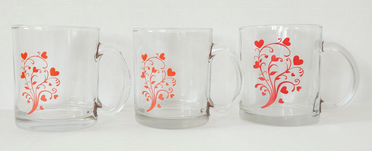 6 Teegläser 300ml mit Henkel und Motiv Teebecher Gläserset