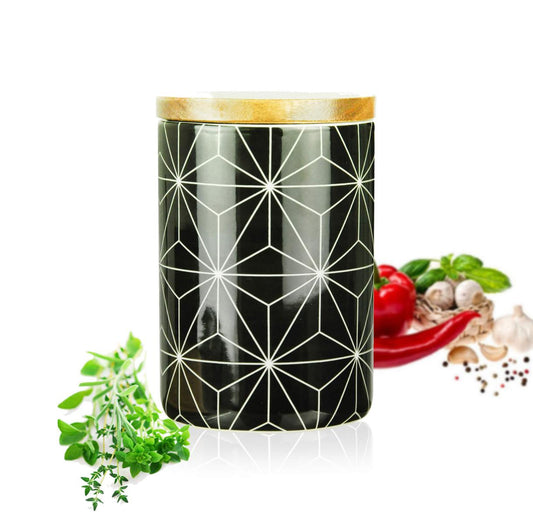 Storage jar 800ml with wooden lid rubber seal porcelain storage container can #2