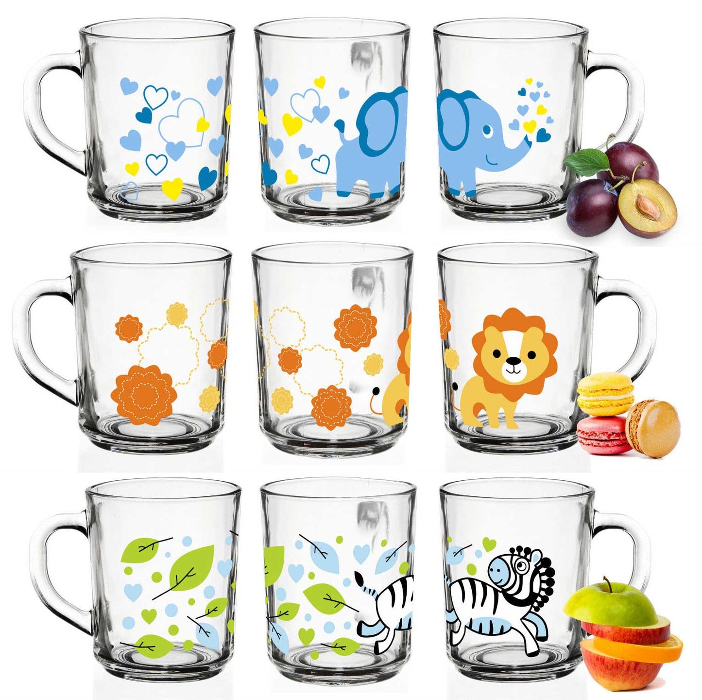 Sendez 6 Tier-Motiv Becher Tassen 230ml Teegläser Kindergläser Trinkgläser Saftgläser