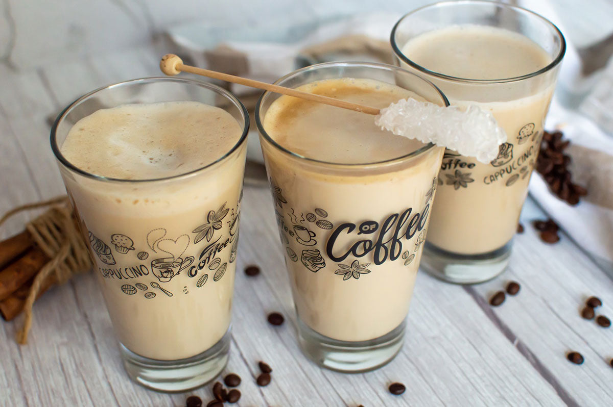 6 Latte Macchiato Gläser 310ml Kaffeegläser Teeggläser Teegläser mit schwarzem Kaffee-Aufdruck
