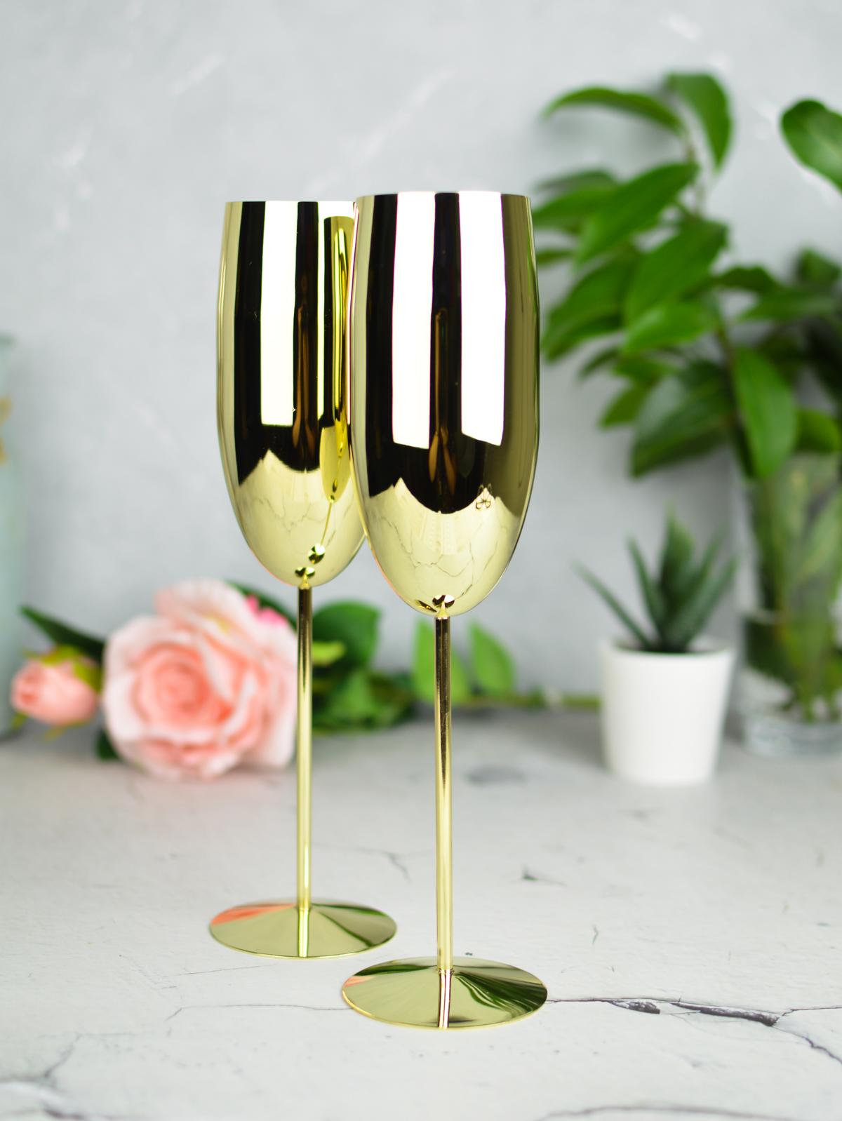 2 Sektgläser 270ml Edelstahl Gold Sektkelche Champagner Sektglas Proseccoglas