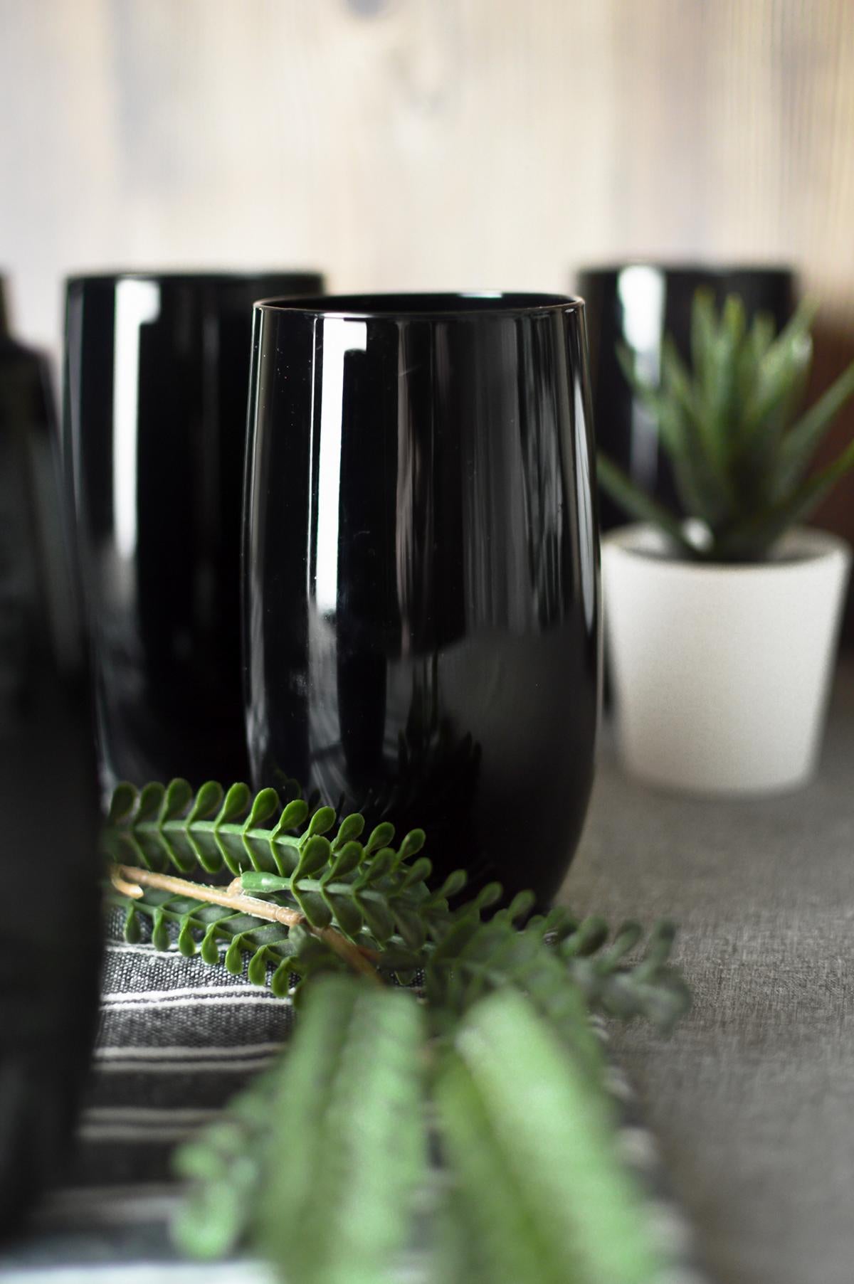 6 verres à boire noirs 420ml, verres à eau, verres à jus, verres à cocktail, verres à long drink