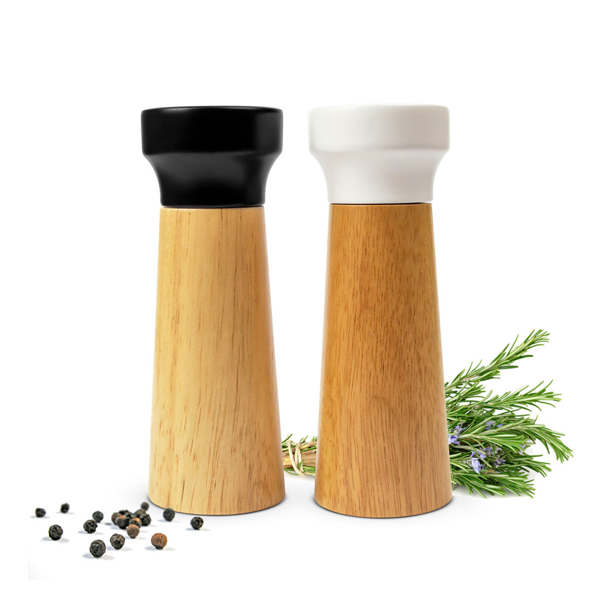 Lot de 2 moulins à poivre, moulin à sel, moulin blanc/noir, moulin à épices en bois/céramique