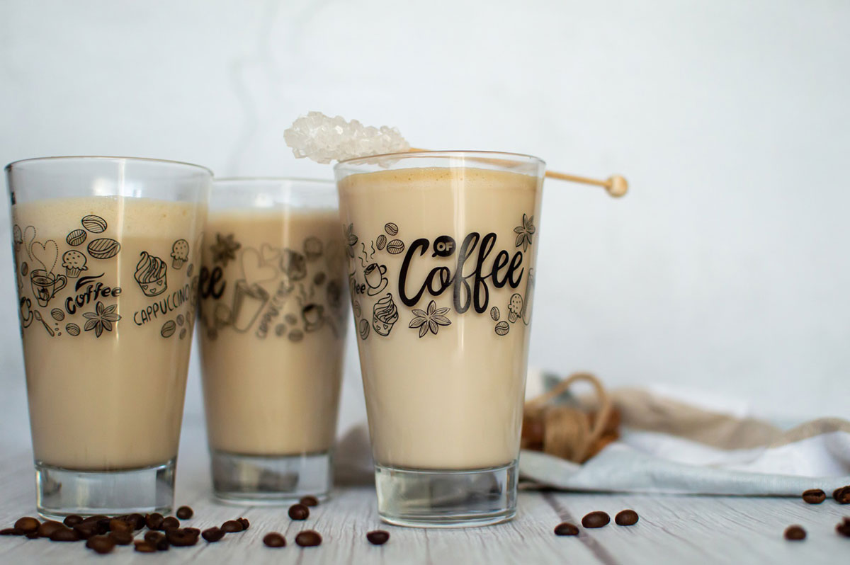 6 Latte Macchiato Gläser 310ml Kaffeegläser Teeggläser Teegläser mit schwarzem Kaffee-Aufdruck