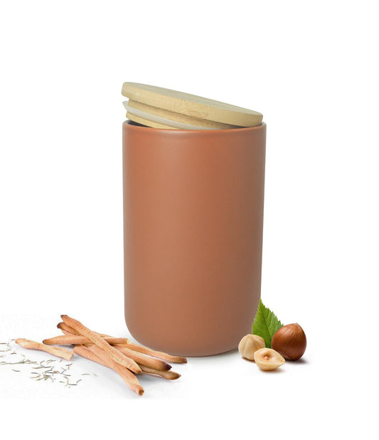 Vorratsdose Braun aus Porzellan mit Bambusdeckel  Vorratsbehälter Dose Vorratsglas Aufbewahrungsdose