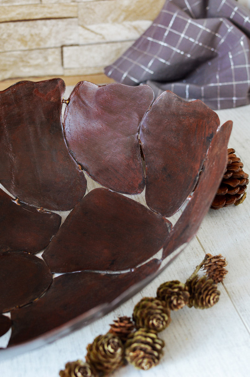 Large metal bowl decorative bowl metal basket fruit bowl table decoration brown