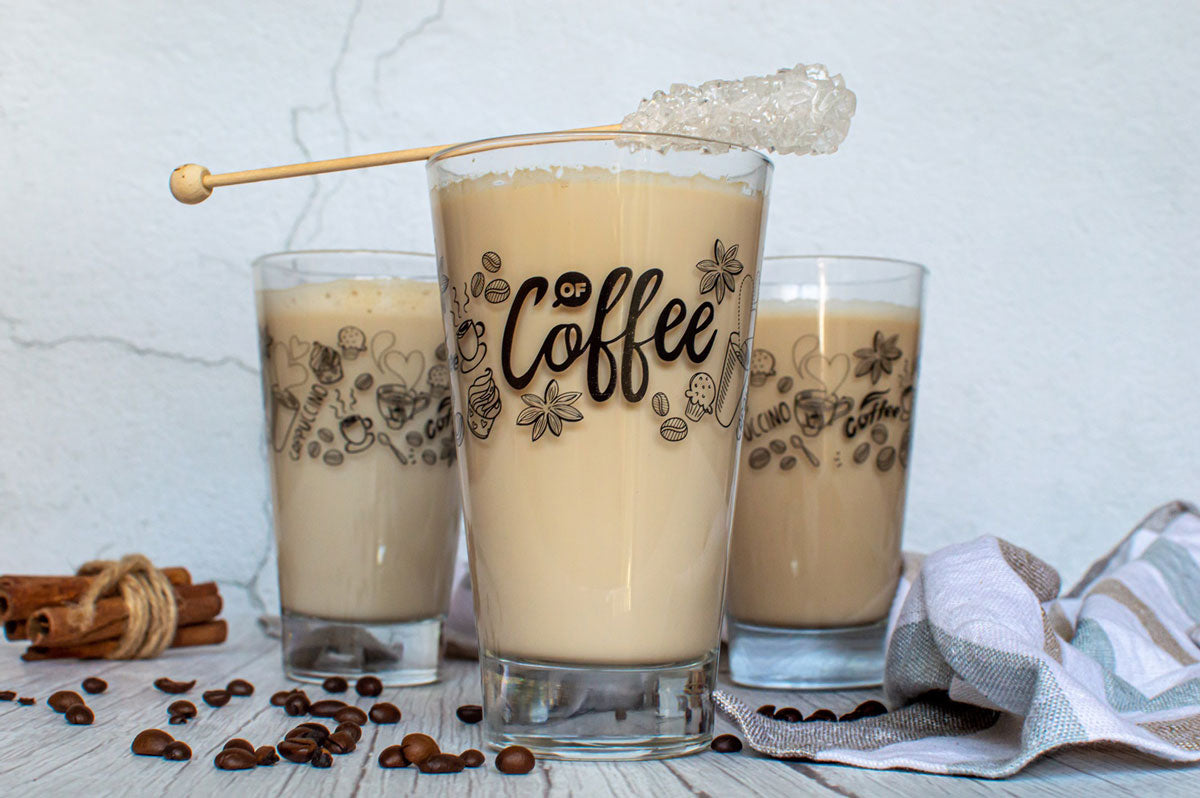 6 Latte Macchiato Gläser 310ml Kaffeegläser Teeggläser Teegläser mit schwarzem Kaffee-Aufdruck