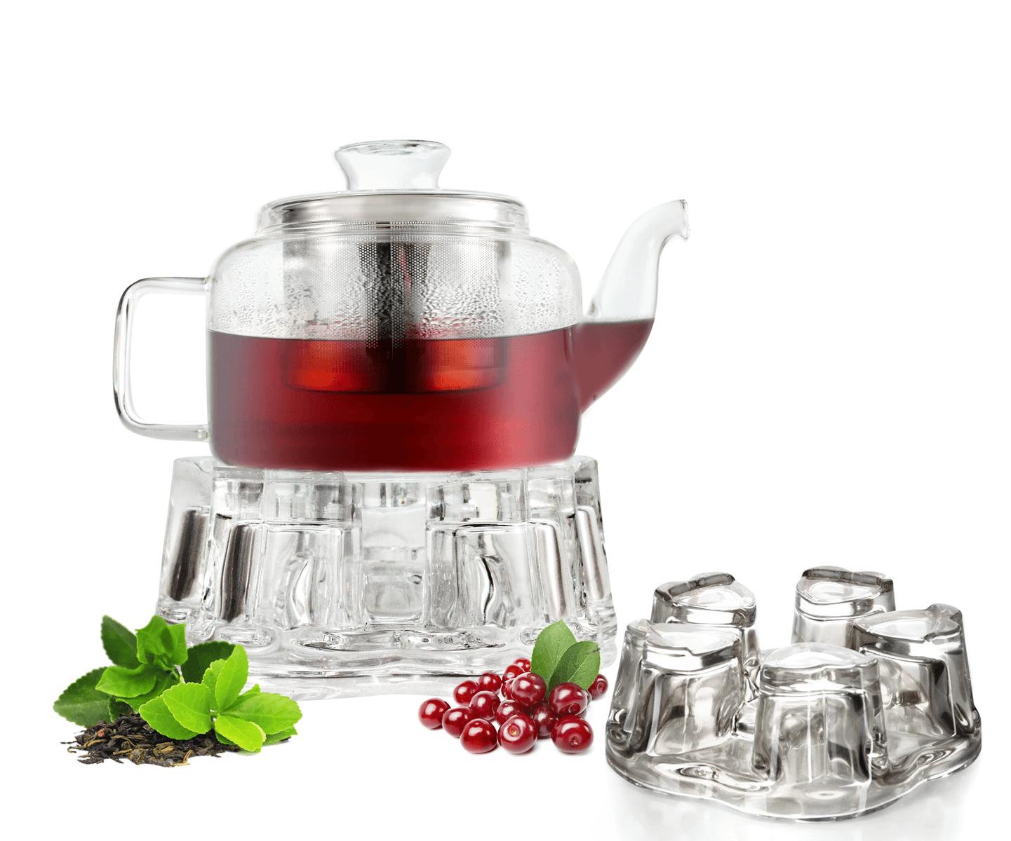Teekanne mit Stövchen Edelstahlfilter und Deckel Teezubereiter Glaskanne B-WARE