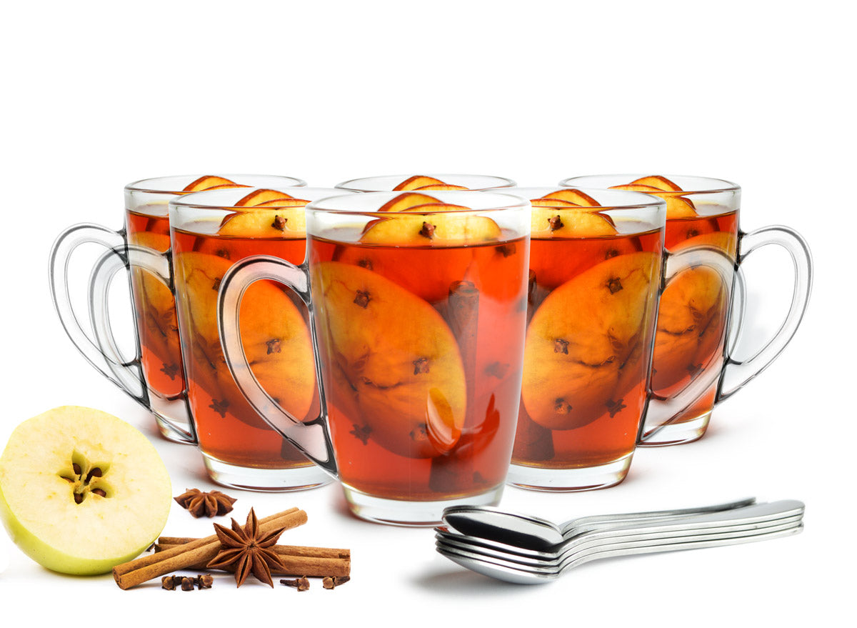 6 Latte Macchiato Gläser 300ml mit Henkel und 6 Löffeln, Tee-/ Kaffeegläser
