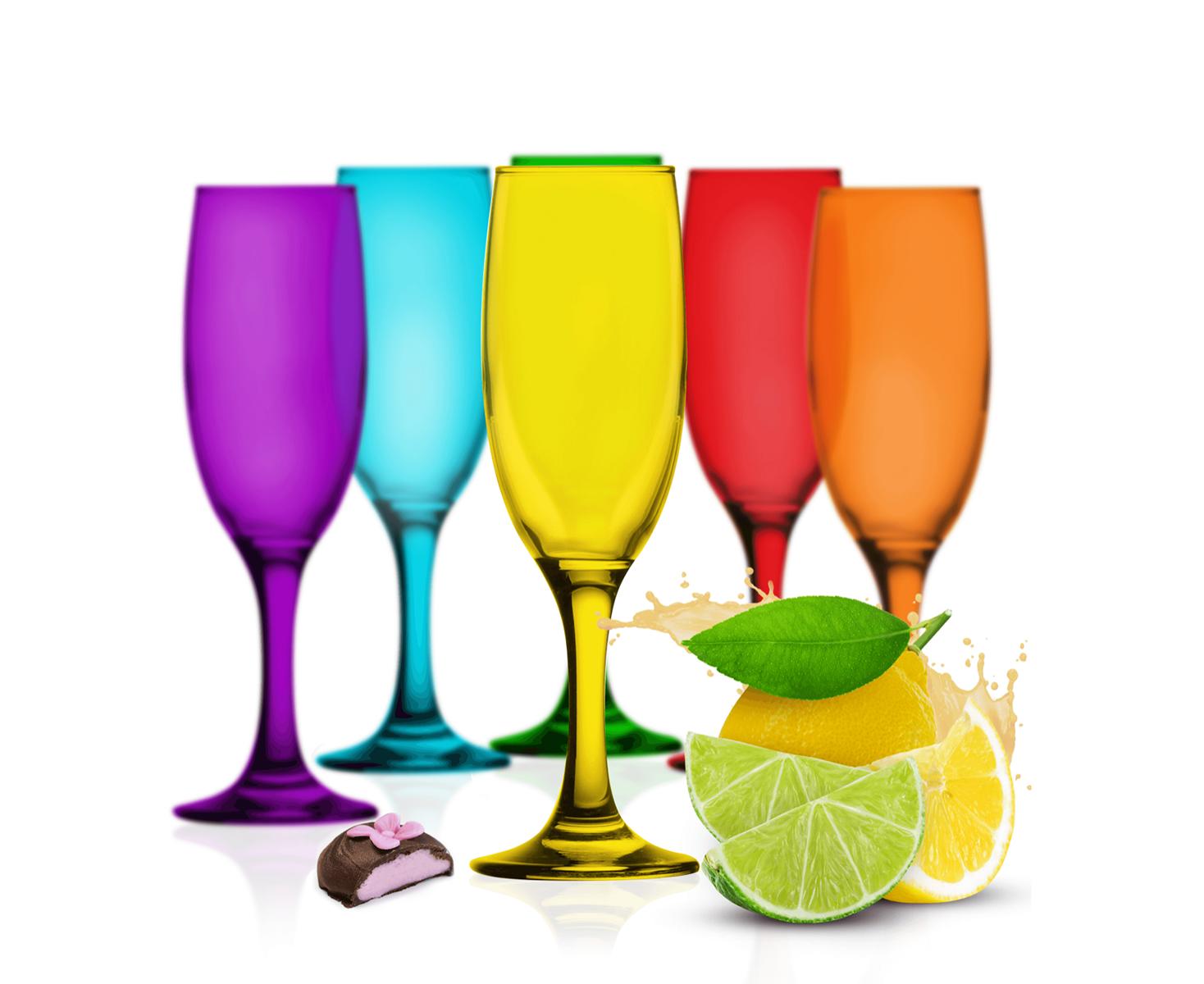 6 bunte Sektgläser 200ml Sektkelche Champagner Prosecco Sektglas Prose
