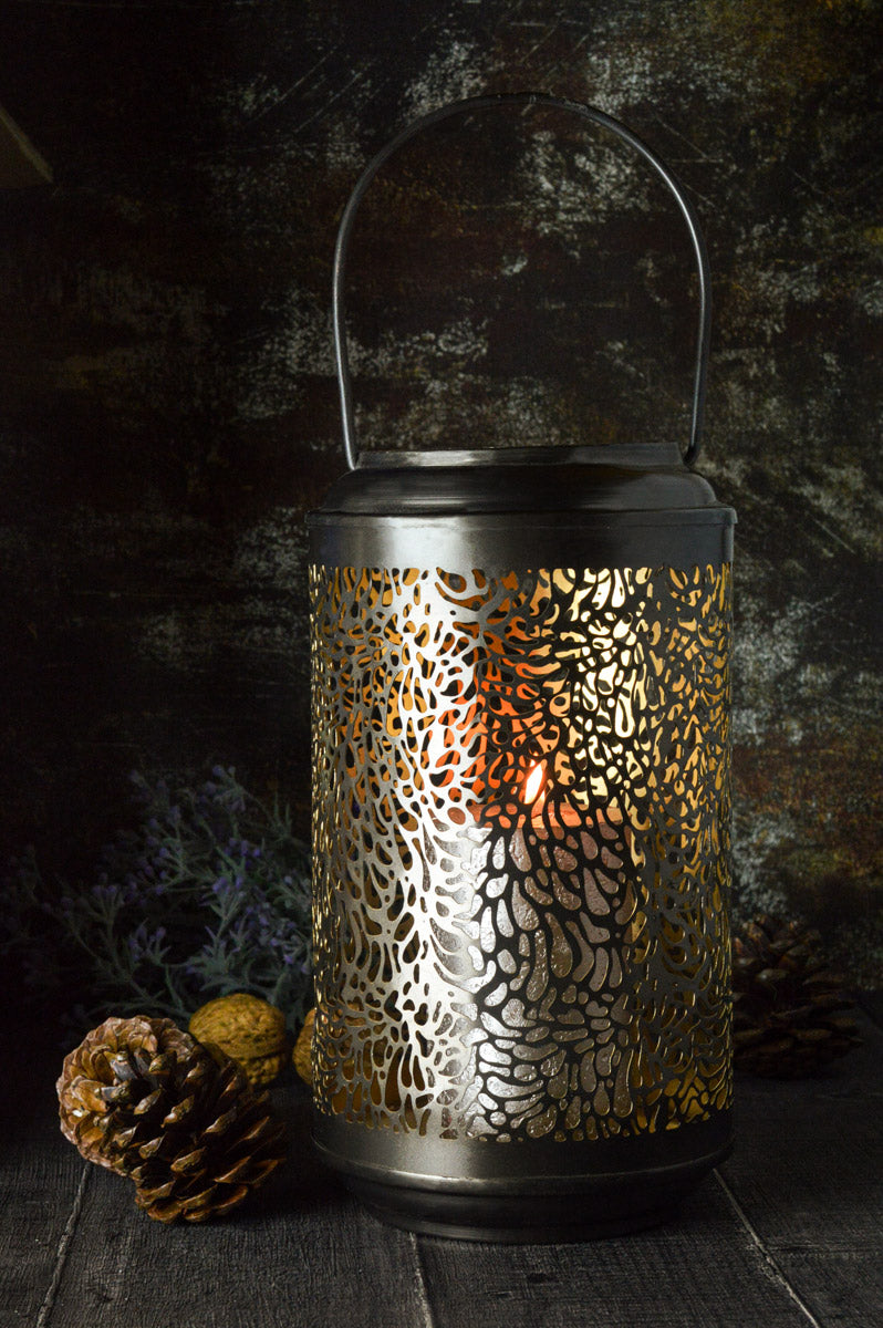 Sendez Laterne aus Metall 37x15cm Handgefertigt Windlicht Gartenlaterne Kerzenhalter