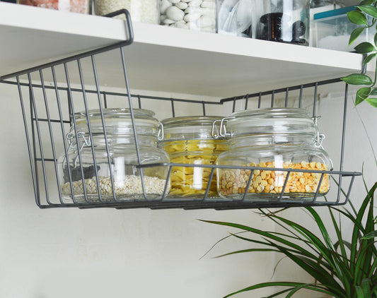 Hanging basket made of metal, cupboard basket, hanging basket, shelf basket, storage basket, wire basket, grey