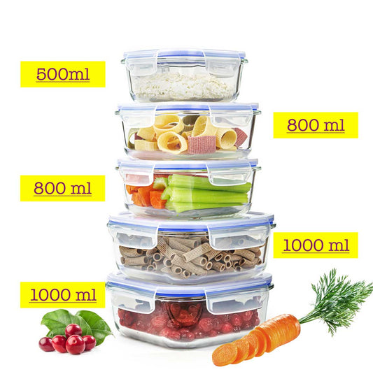 10tlg. Frischhaltedosen Glas Lunchbox Vorratsdosen Brotdose luftdicht -40 bis 25