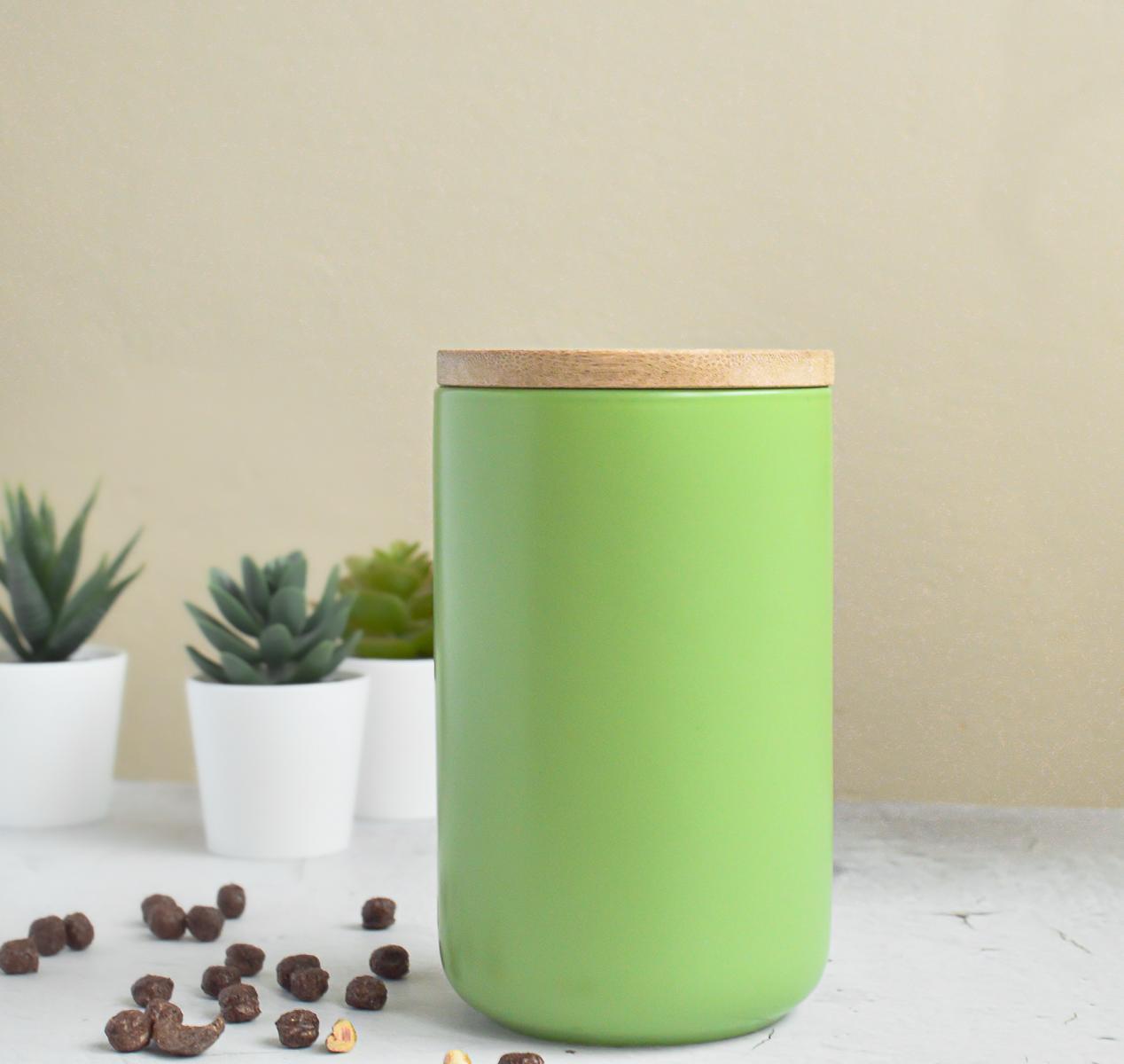 Vorratsdose Grün aus Porzellan mit Bambusdeckel  Vorratsbehälter Dose Vorratsglas Aufbewahrungsdose