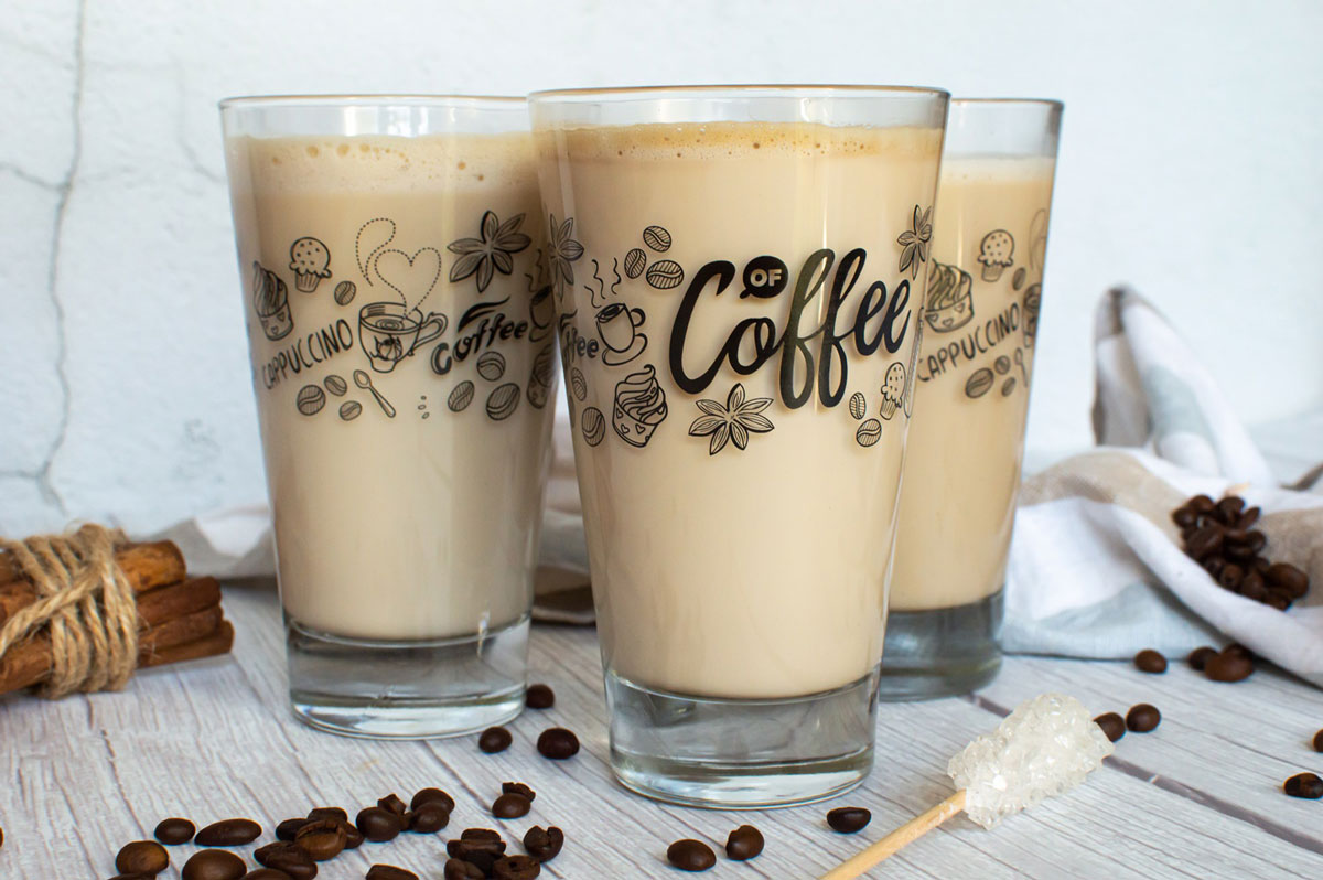 6 Latte Macchiato Gläser 310ml Kaffeegläser Teeggläser Teegläser mit schwarzem Kaffee-Aufdruck