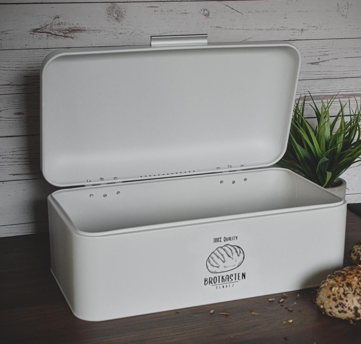 Large metal bread bin in a retro look, rolling bread bin, bread bin, white