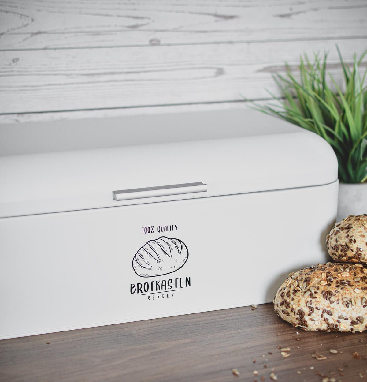 Large metal bread bin in a retro look, rolling bread bin, bread bin, white