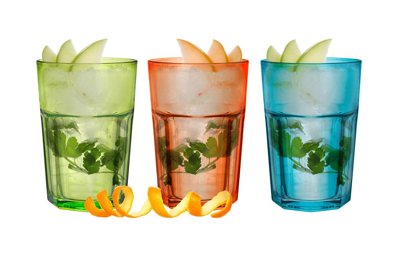 6 bunte Cocktailgläser 350ml Kaffeegläser Teeggläser Longdrinkgläser Caipirinha