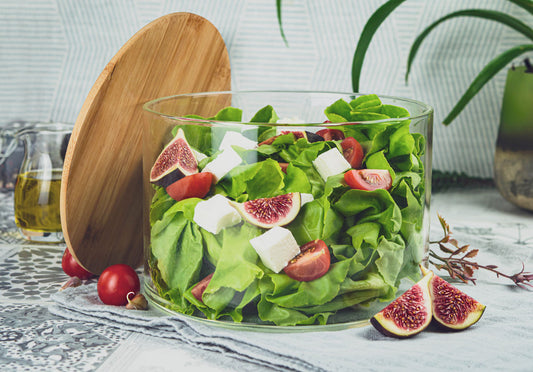 Bol en verre avec couvercle en bois, bol à salade, bol de 20 cm, pot en verre