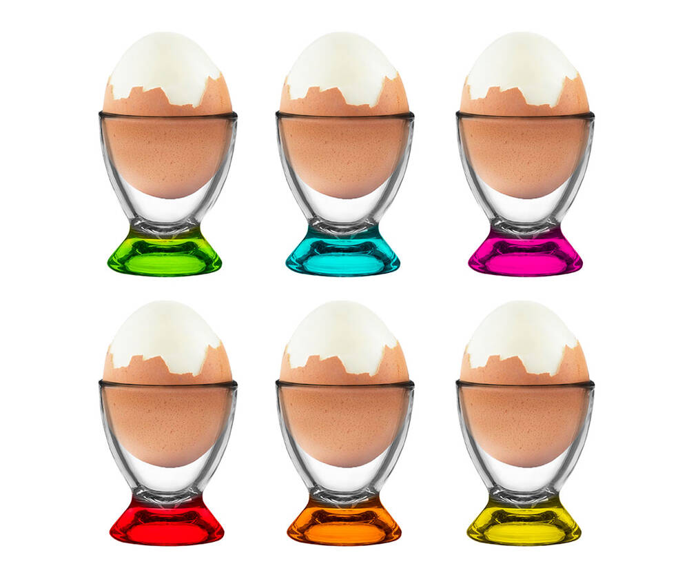 6 bunte Eierbecher aus Glas Eierständer Eierhalter Glaseierbecher