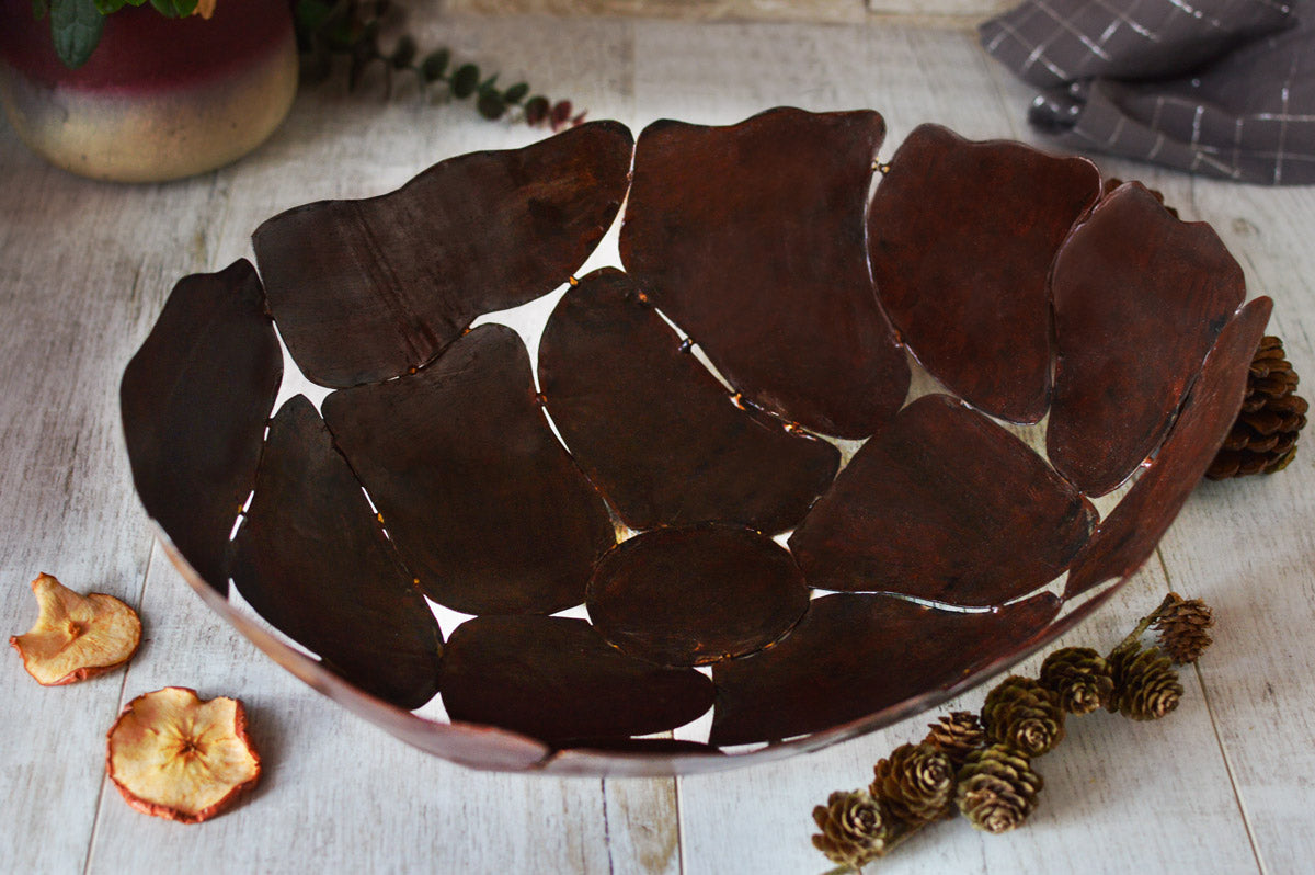 Large metal bowl decorative bowl metal basket fruit bowl table decoration brown