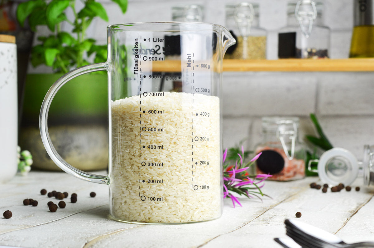 Sendez® measuring cup 1L made of borosilicate glass measuring jug dosing aid liter cup kitchen aid measuring container