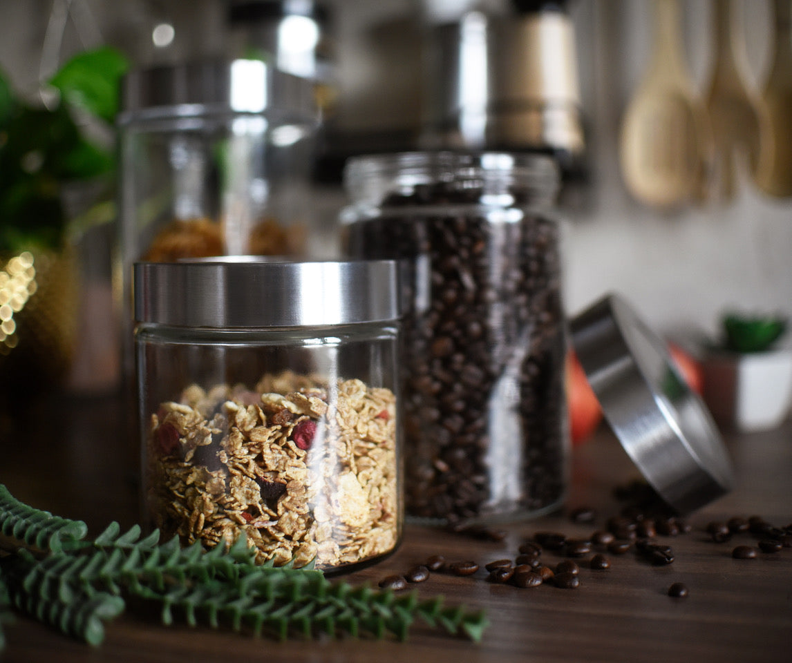 3 bocaux de conservation avec couvercles métalliques, récipient de conservation, pot de conservation, bocaux de conservation