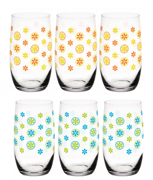 6 Longdrinkgläser 320ml mit Blumen-Motiv